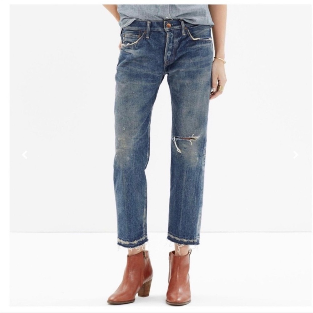 Chimala Distressed Crop Selvedge Denim Jeans Vintage Blue